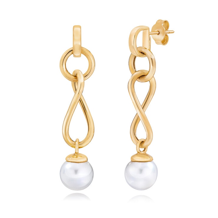 Aretes retorcidos de Perlas, Oro Amarillo de 14K Aretes retorcidos de Perlas, Oro Amarillo de 14K