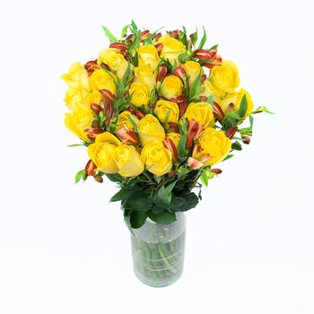 Bouquet 24 rosas y 10 astromelias amarillas Bouquet 24 rosas y 10 astromelias amarillas