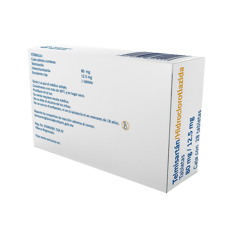 Telmisartán/Hidroclorotiazida 80mg./12.5mg, 28 Tabletas Telmisartán/Hidroclorotiazida 80mg./12.5mg, 28 Tabletas