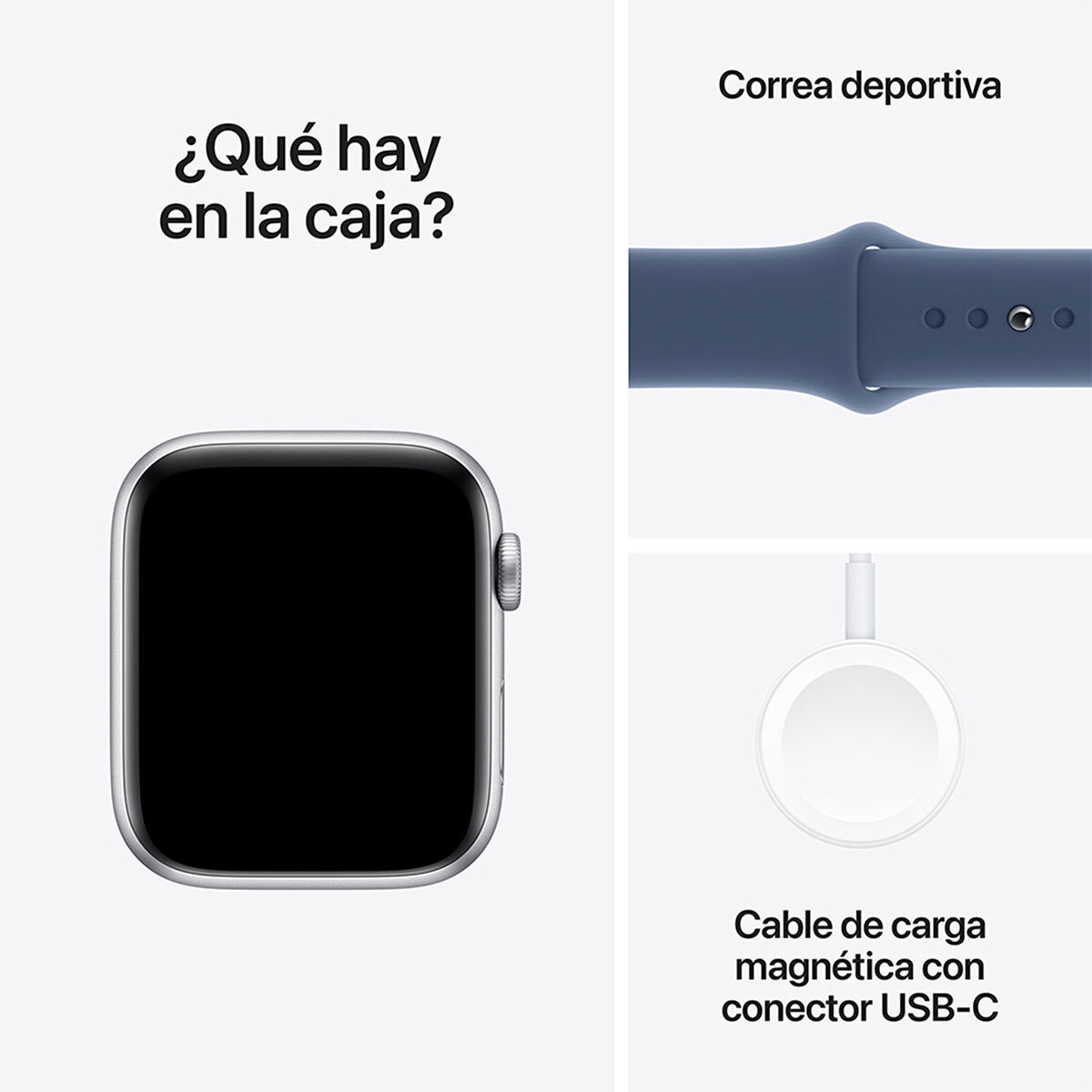 Apple Watch SE (GPS) Caja de aluminio plata 44mm con Correa deportiva azul denim M/L