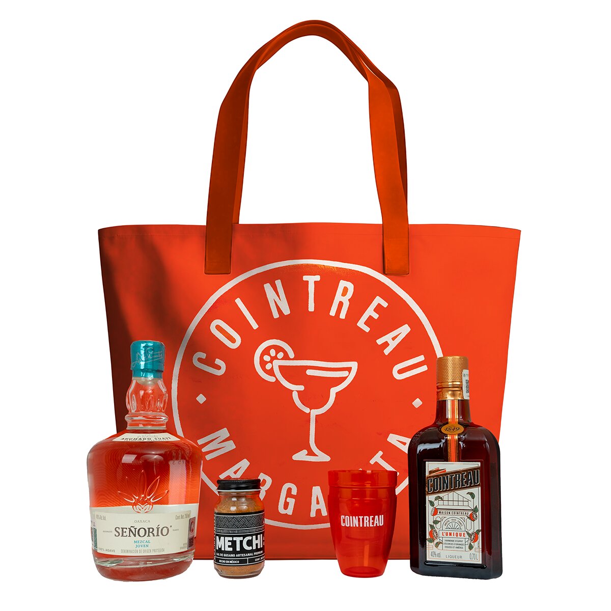 Mezcal Señorío Joven 750 ml y Licor De Naranja Cointreau 700 ml + Bolsa con Regalos