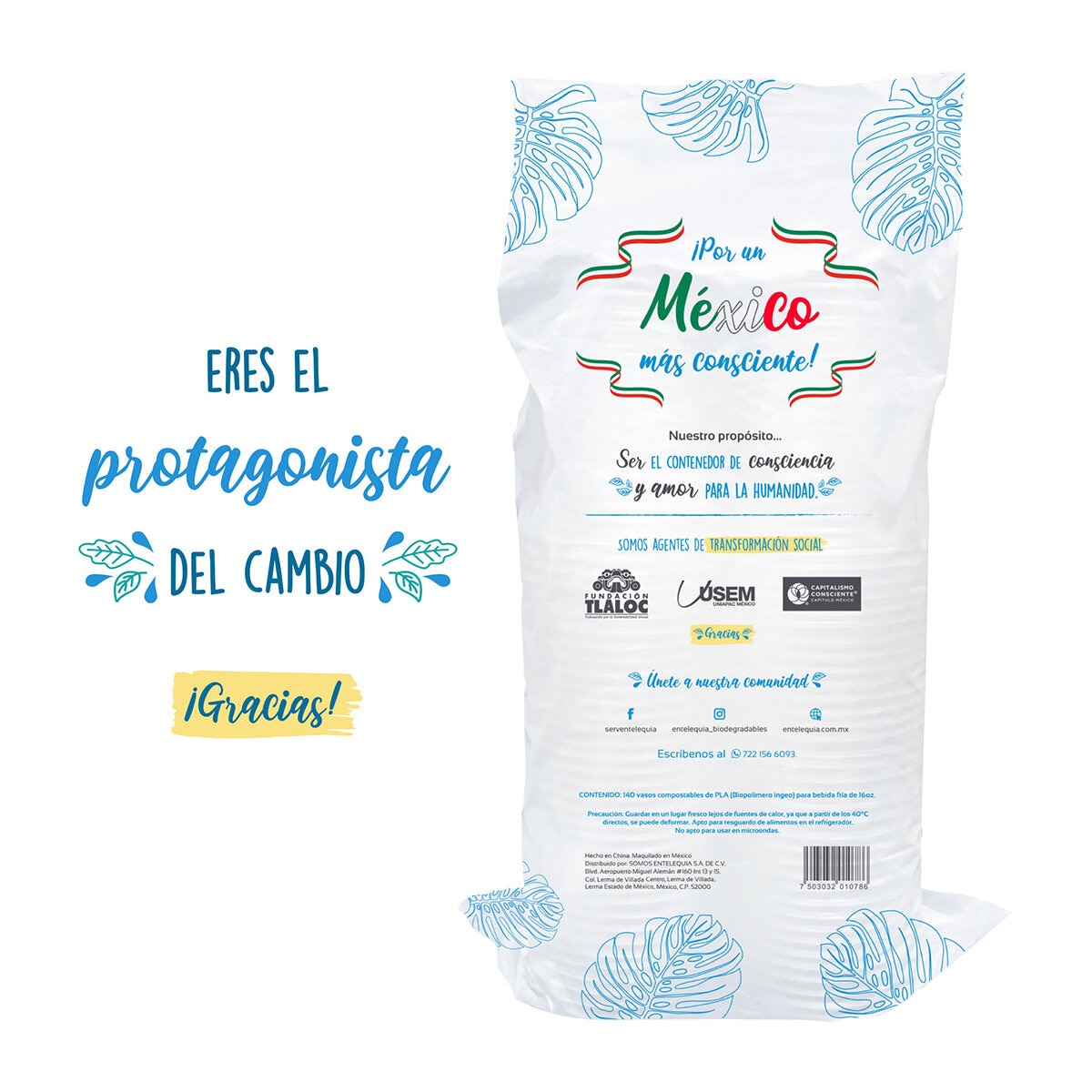 Entelequia Vasos Compostables 140 pzas de 473 ml Entelequia Vasos Compostables 140 pzas de 473 ml