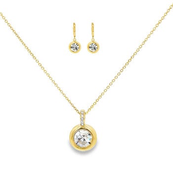 Mayfer, Juego Dorado de Collar y Aretes, con Cristal Austríaco Mayfer, Juego Dorado de Collar y Aretes, con Cristal Austríaco
