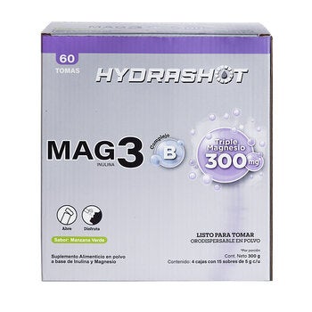 Hydrashot Mag 3, Tres tipos de Magnesio + Complejo B, 60 sobres Hydrashot Mag 3, Tres tipos de Magnesio + Complejo B, 60 sobres