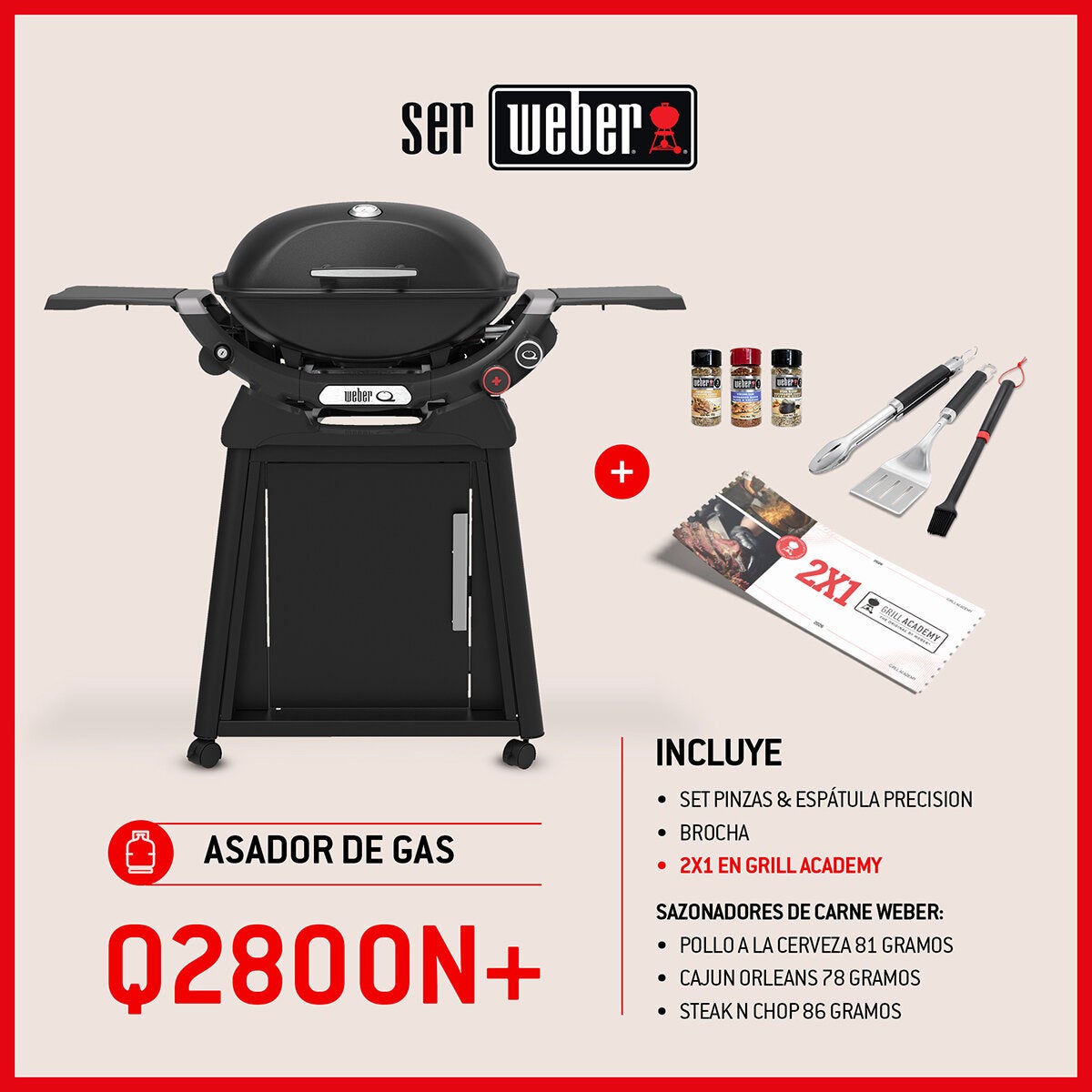 Weber, Q2800N+ Asador de Gas con Carrito + Accesorios + Grill Academy Weber, Q2800N+ Asador de Gas con Carrito + Accesorios + Grill Academy