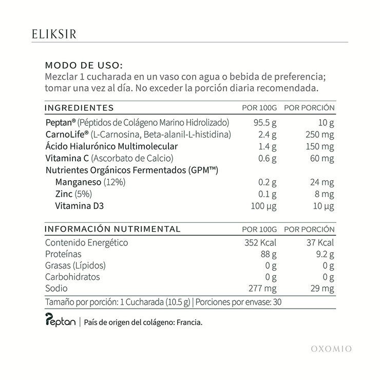 Oxomio Eliksir Colágeno Marino hidrolizado Francés 30 Porciones Oxomio Eliksir Colágeno Marino hidrolizado Francés 30 Porciones