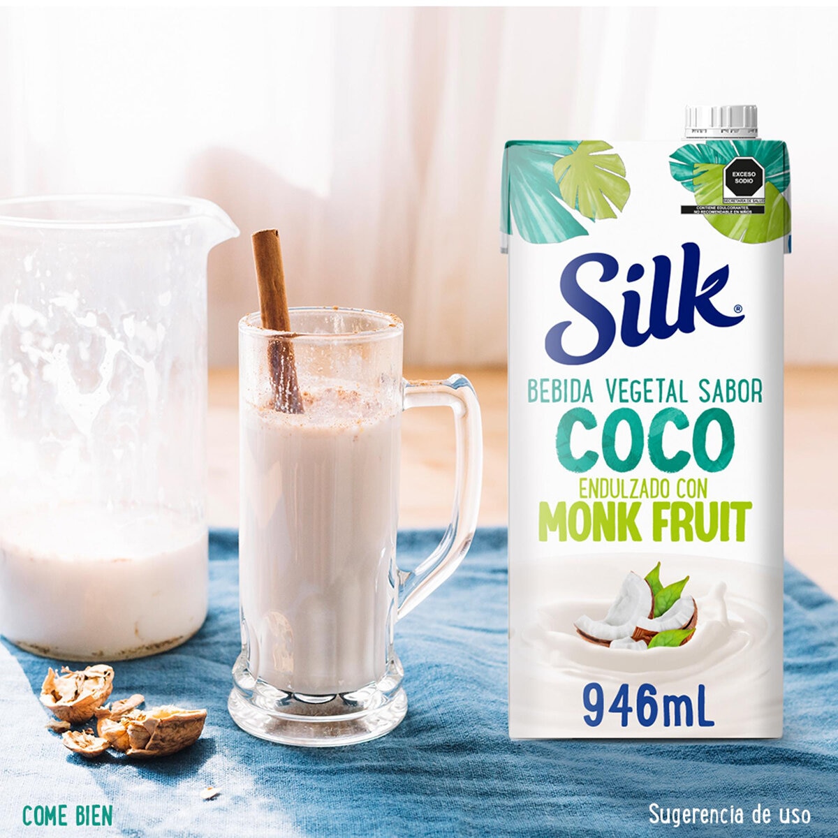Silk Bebida de Coco Sin Azúcar Endulzada con Fruta del Monje 6 pzas de 946 ml
