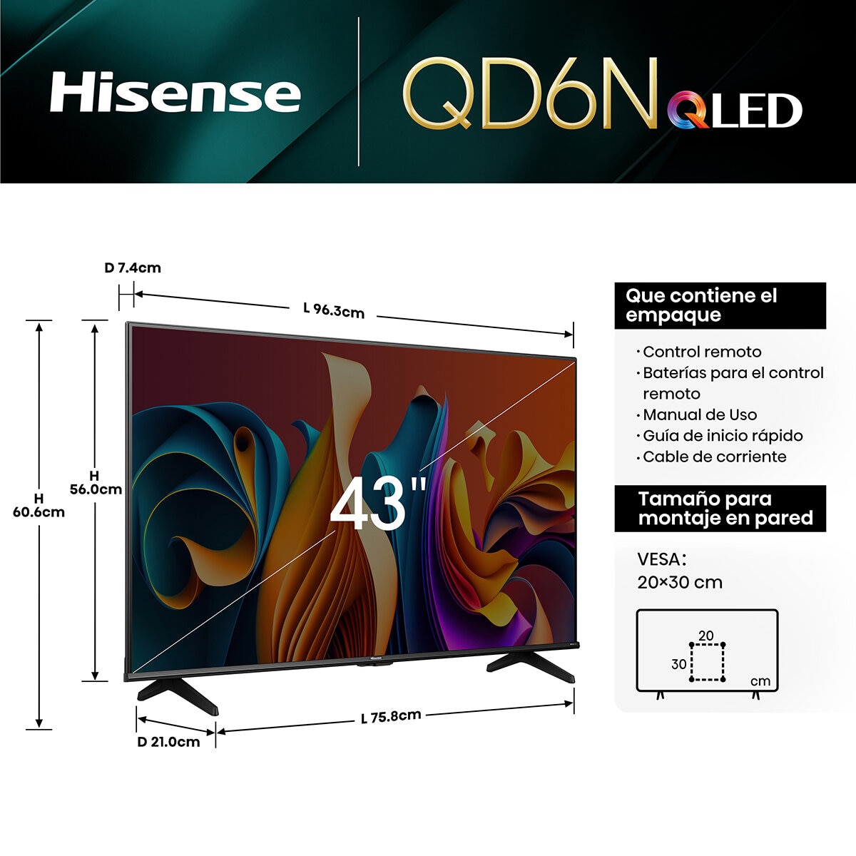 Hisense Pantalla 43" QLED 4K Smart TV