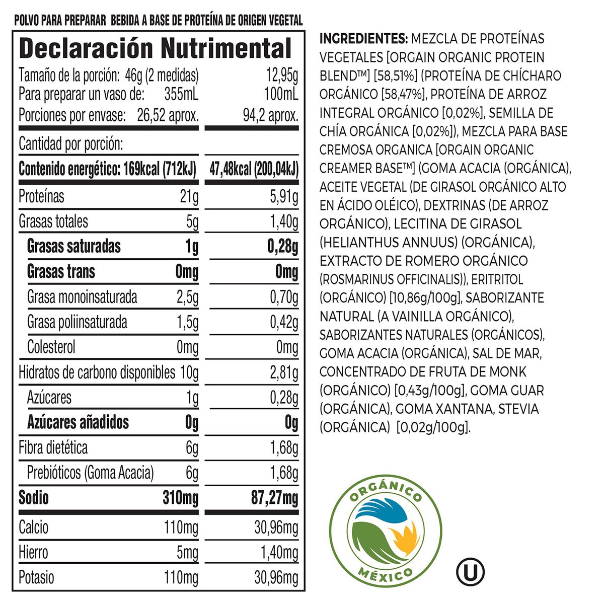 Orgain Proteína Orgánica en Polvo Sabor Horchata 1.2 kg