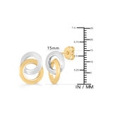 Aretes, Dos Circulos, Oro Amarillo y Blanco de 14K