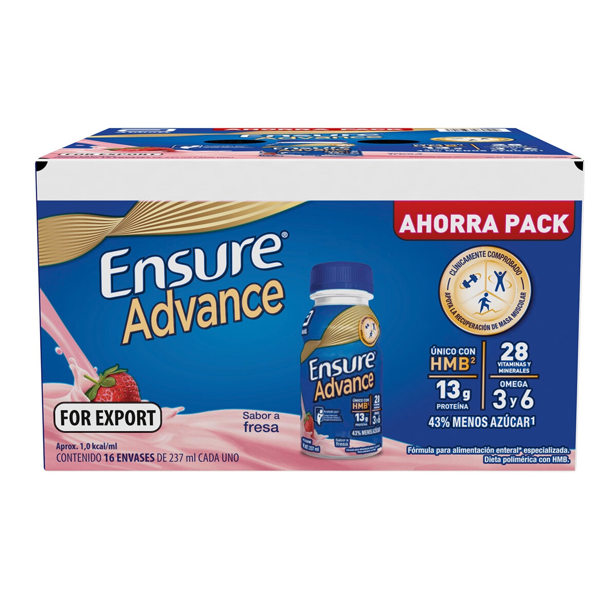 Ensure Advance Suplemento Alimenticio Sabor Fresa 16 pzas de 237 ml Ensure Advance Suplemento Alimenticio Sabor Fresa 16 pzas de 237 ml