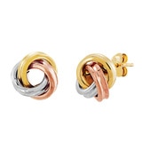 Aretes, Nudo de Amor, Tricolor de Oro 14K