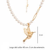 Ablime, Collar Corto en Perla de Río con Dije de Colibrí