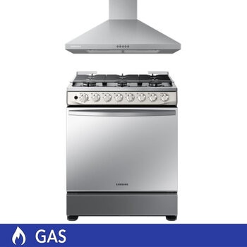 samsung combo campana de pared 76cm y estufa de gas con 5 quemadores 76cm