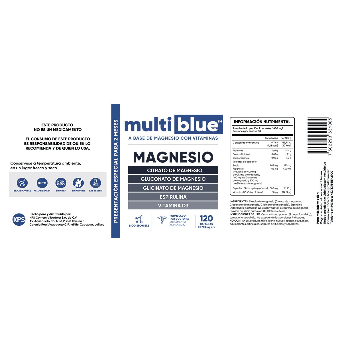 Multiblue Magnesio 120 Cápsulas 700 mg