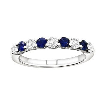 Anillo de Zafiro Azul y Diamantes 0.40ctw, Roro Blanco de 14k Anillo de Zafiro Azul y Diamantes 0.40ctw, Roro Blanco de 14k