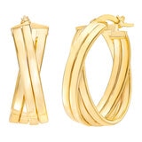 Aretes de Aro Cruzados de Doble Hilera, de Oro Amarillo 14K