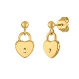 Aretes de Candado de Corazon, Oro Amarillo 14K Aretes de Candado de Corazon, Oro Amarillo 14K
