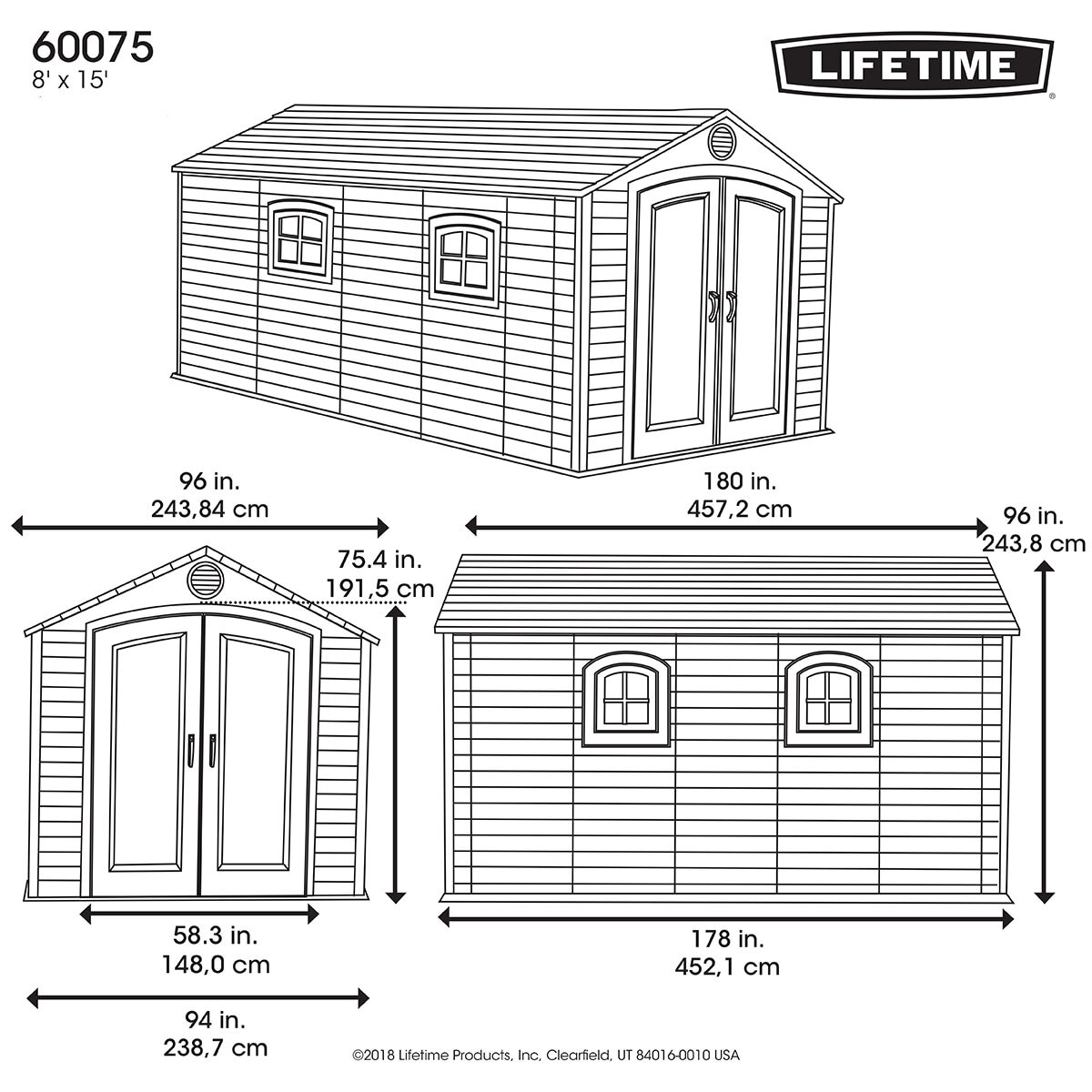 Lifetime, Cobertizo de 2.44m x 4.57 m Lifetime, Cobertizo de 2.44m x 4.57 m
