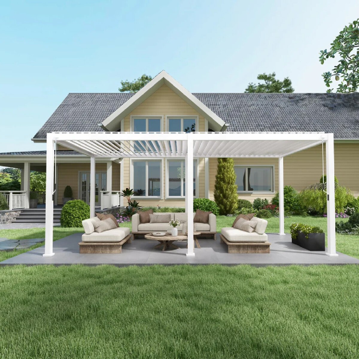 Zhengte, Pérgola de Aluminio de 3m x 6m, Color Blanco Zhengte, Pérgola de Aluminio de 3m x 6m, Color Blanco