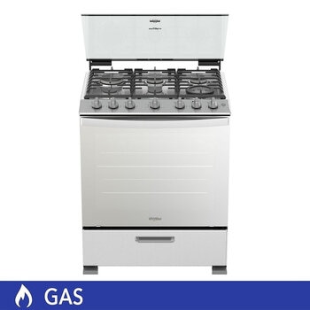 whirlpool estufa de gas con 6 quemadores de 76cm