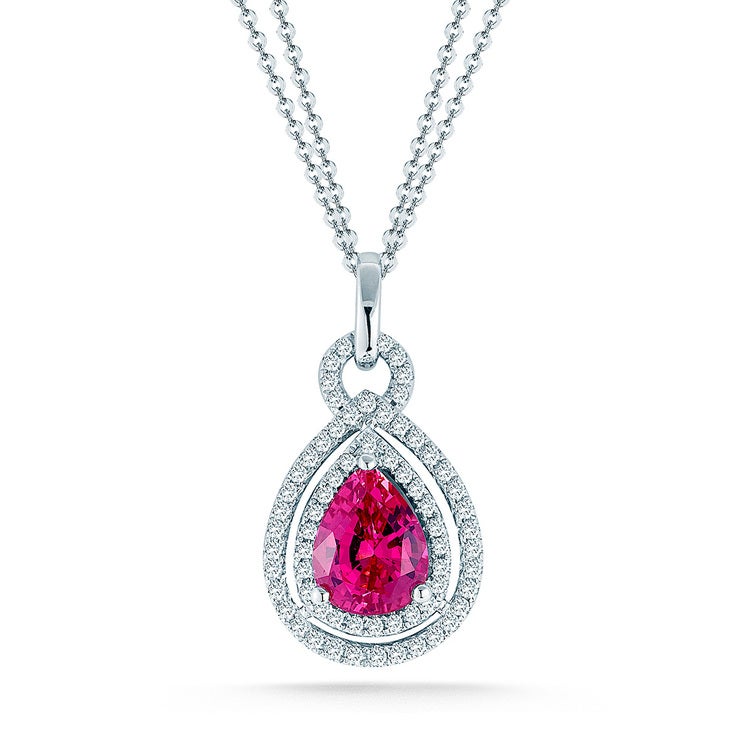 0.35ctw, Collar de Zafiro Rosa y Diamantes, Oro Blanco de 18kt 0.35ctw, Collar de Zafiro Rosa y Diamantes, Oro Blanco de 18kt