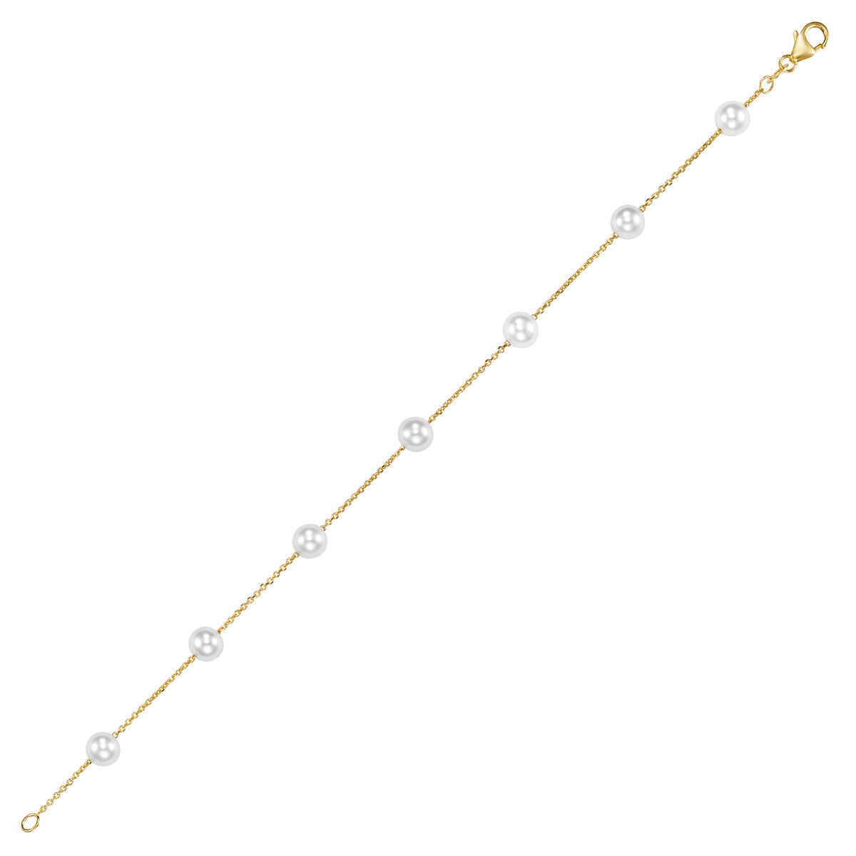 Pulsera de Perlas, Blancas, 5.5-6.0mm, Oro Amarillo de 14k