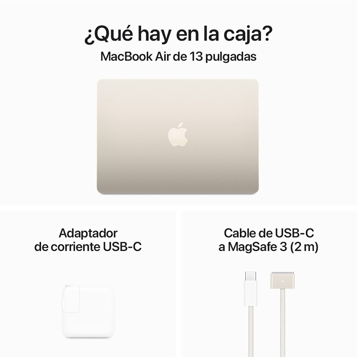 Apple MacBook Air 13" Chip M3 256GB Blanco Estelar CPU de 8 núcleos GPU de 8 núcleos Memoria unificada de 16GB