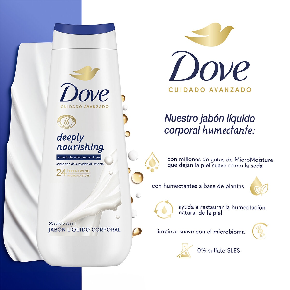 Dove Jabón Corporal Líquido 4 pzas de 600 ml