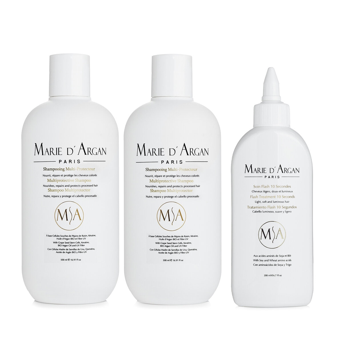 Marie D'Argan, Dúo Shampoo Multiprotector + Tratamiento Flash Fluid 10 segundos Marie D'Argan, Dúo Shampoo Multiprotector + Tratamiento Flash Fluid 10 segundos