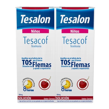 Tesalon Tesacof Niños Bromhexina Sabor cereza 2 Frascos de 80mg