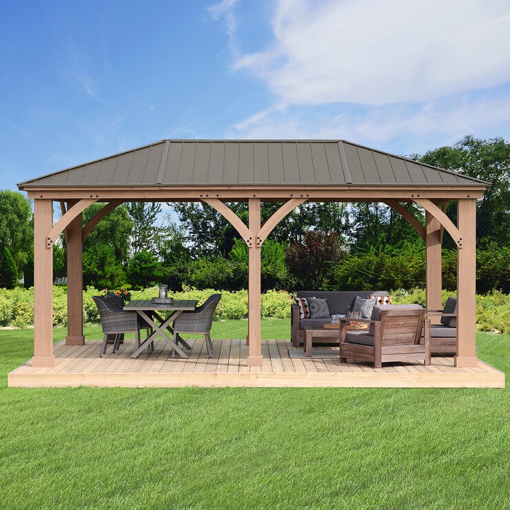 Yardistry, Pergola de Madera con Techo de Aluminio de 3.65 m x 6.09 m Yardistry, Pergola de Madera con Techo de Aluminio de 3.65 m x 6.09 m