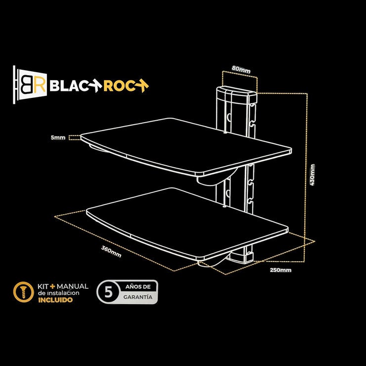 Blackrock Repisa Doble de Cristal Templado Blackrock Repisa Doble de Cristal Templado