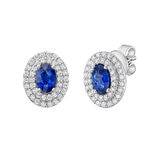 Aretes de Zafiro Azul con Diamantes, 0.50ctw, Oro Blanco de 14K