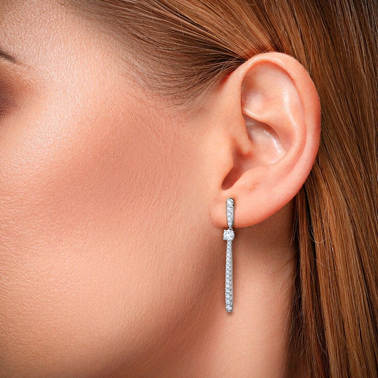 Aretes Colgantes de Diamantes 0.80ctw, en Oro Blanco 14K Aretes Colgantes de Diamantes 0.80ctw, en Oro Blanco 14K