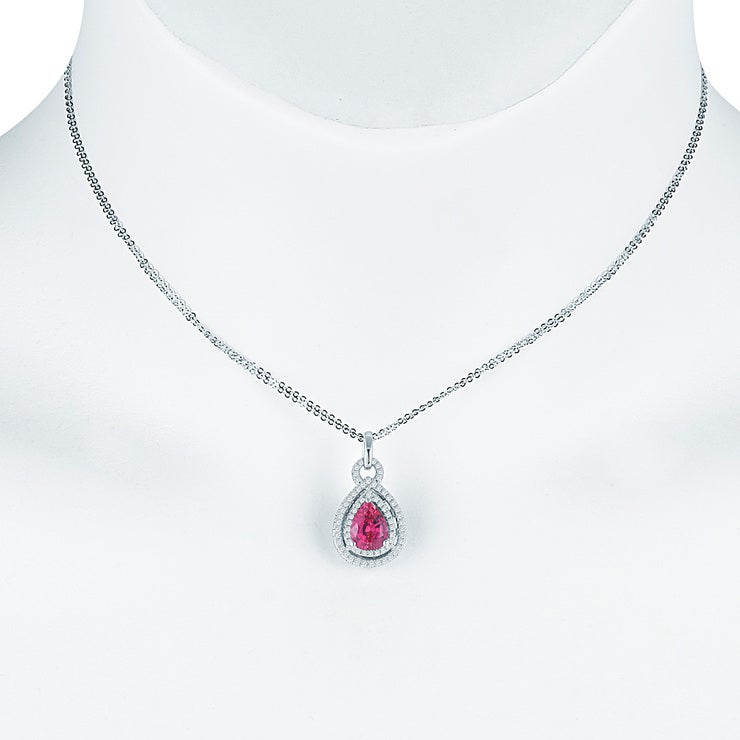 0.35ctw, Collar de Zafiro Rosa y Diamantes, Oro Blanco de 18kt 0.35ctw, Collar de Zafiro Rosa y Diamantes, Oro Blanco de 18kt
