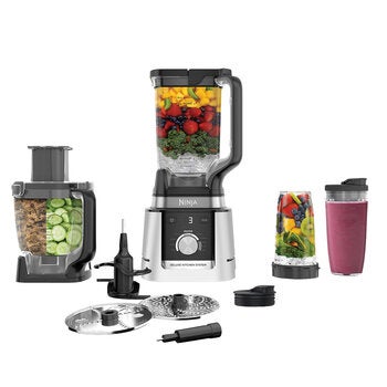 Ninja Deluxe, Sistema de Cocina 3 en 1 con Licuadora 2.6 L, Procesador de alimentos 2.1 L y 2 vasos individuales 710 ml c/u Ninja Deluxe, Sistema de Cocina 3 en 1 con Licuadora 2.6 L, Procesador de alimentos 2.1 L y 2 vasos individuales 710 ml c/u