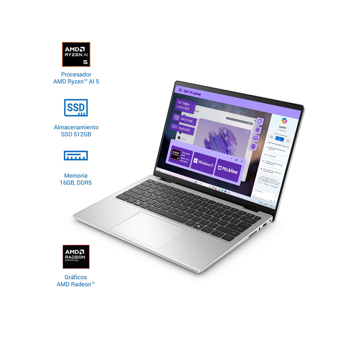 DELL 14 Laptop 14" Full HD+ AMD Ryzen AI 5 16GB 512GB SSD DELL 14 Laptop 14" Full HD+ AMD Ryzen AI 5 16GB 512GB SSD