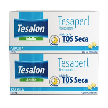 Tesalon Tesaperl Adulto Benzonatato 100mg 2 Cajas de 20 Cápsulas C/U