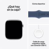 Apple Watch S10 (GPS) Caja de aluminio plata 46mm con correa deportiva azul denim M/L