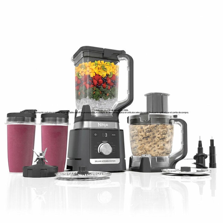 Ninja Deluxe, Sistema de Cocina con Jarra de 2.6 L, Procesador de 9 Tazas, 2 Discos de Rebanado/triturado, 2 Vasos de 700 ml Ninja Deluxe, Sistema de Cocina con Jarra de 2.6 L, Procesador de 9 Tazas, 2 Discos de Rebanado/triturado, 2 Vasos de 700 ml