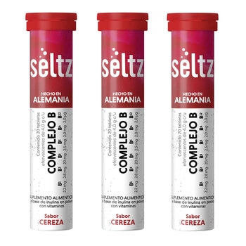 Seltz Complejo B 3 Tubos con 20 Tabletas Efervescentes c/u Sabor Cereza Seltz Complejo B 3 Tubos con 20 Tabletas Efervescentes c/u Sabor Cereza