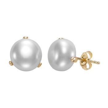 Aretes de Perlas Cultivadas, 10.0-10.5mm, Oro Amarillo de 14K Aretes de Perlas Cultivadas, 10.0-10.5mm, Oro Amarillo de 14K