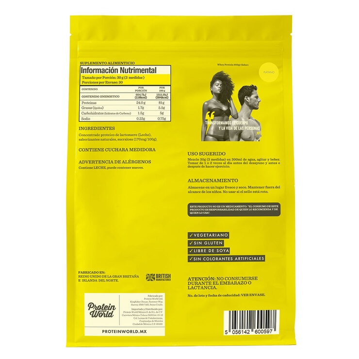 Protein World Whey Proteína en Polvo Sabor Plátano 900 g Protein World Whey Proteína en Polvo Sabor Plátano 900 g