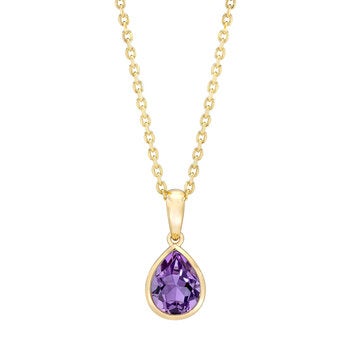 Collar de Gota, Amatista Morada, Oro 14k Collar de Gota, Amatista Morada, Oro 14k