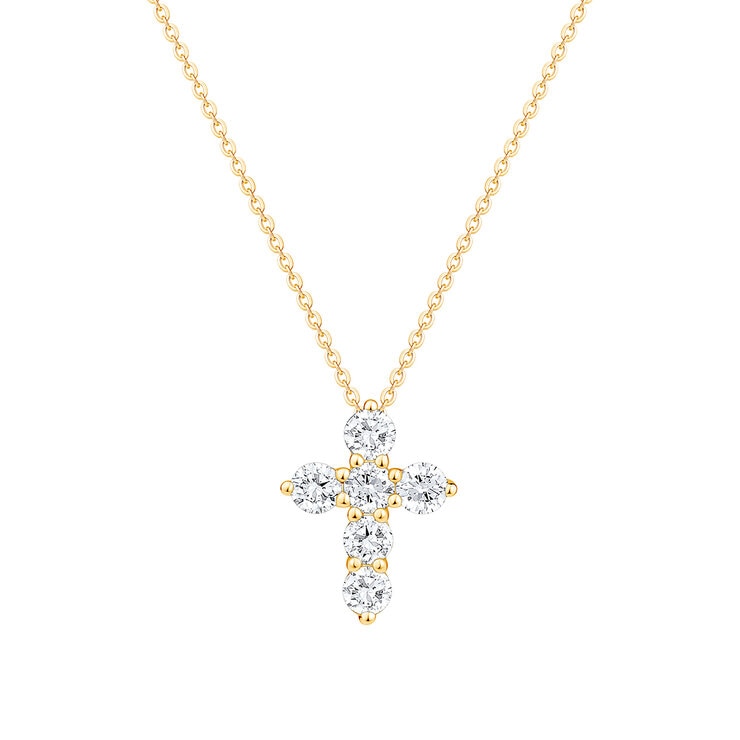 Collar con Dije de Cruz, Oro de 14 K, 0.50 CT Collar con Dije de Cruz, Oro de 14 K, 0.50 CT