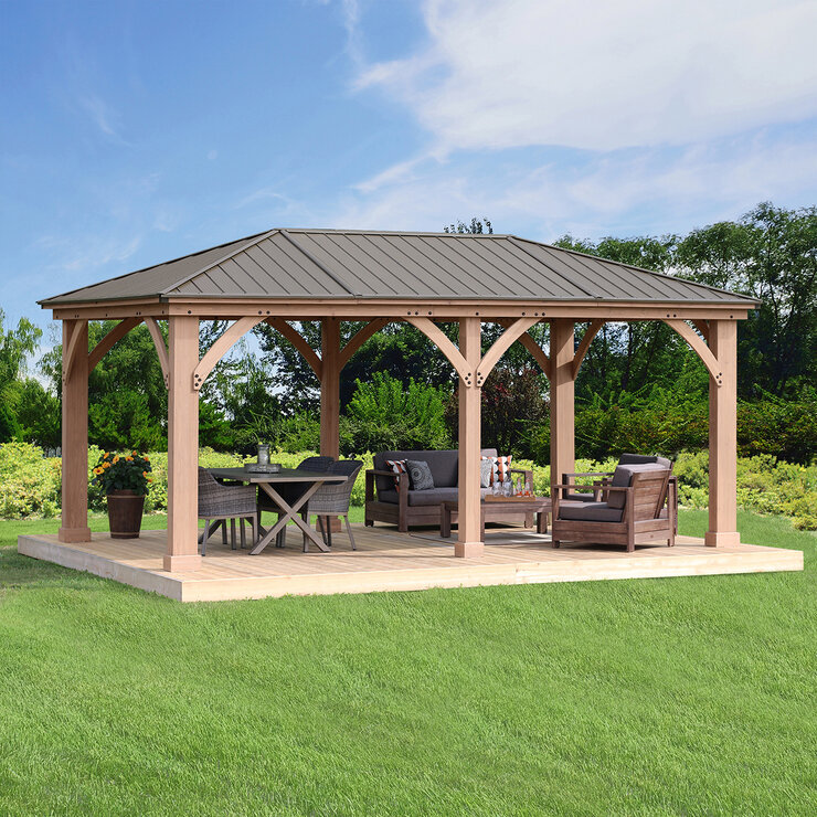 Yardistry, Pergola de Madera con Techo de Aluminio de 3.65 m x 6.09 m Yardistry, Pergola de Madera con Techo de Aluminio de 3.65 m x 6.09 m