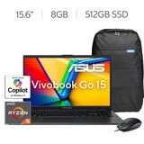 ASUS Vivobook Go Laptop 15.6" Full HD AMD Ryzen 5 8GB 512GB SSD + Mouse + Mochila ASUS Vivobook Go Laptop 15.6" Full HD AMD Ryzen 5 8GB 512GB SSD + Mouse + Mochila