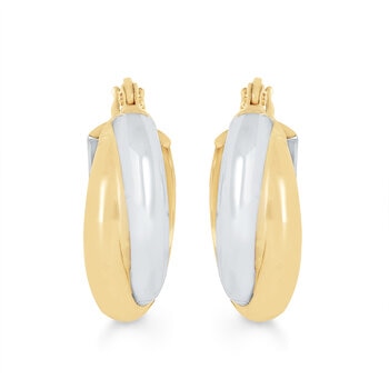 Aretes, Arracadas de Doble Fila, Oro Dos Tonos 14K Aretes, Arracadas de Doble Fila, Oro Dos Tonos 14K