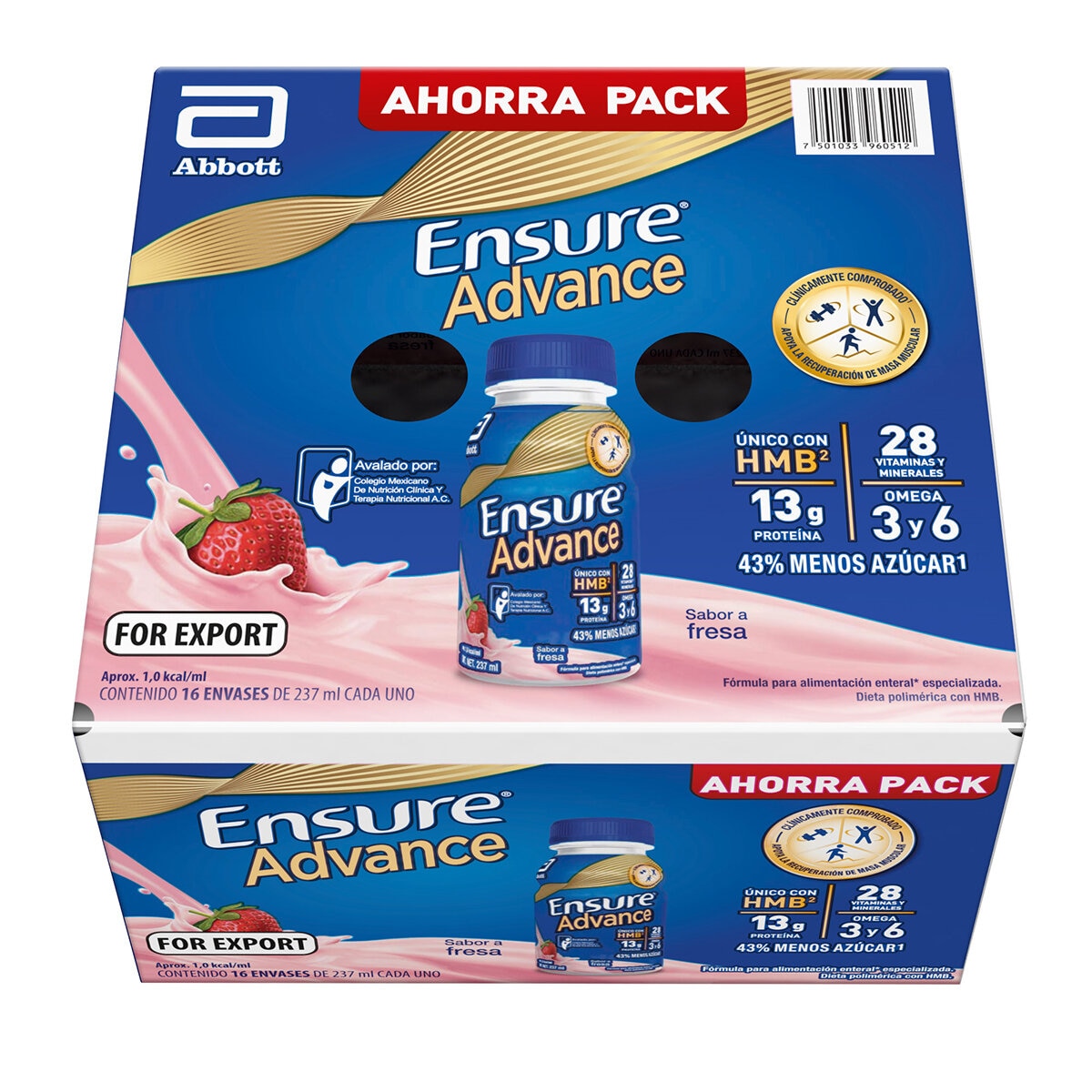 Ensure Advance Suplemento Alimenticio Sabor Fresa 16 pzas de 237 ml Ensure Advance Suplemento Alimenticio Sabor Fresa 16 pzas de 237 ml